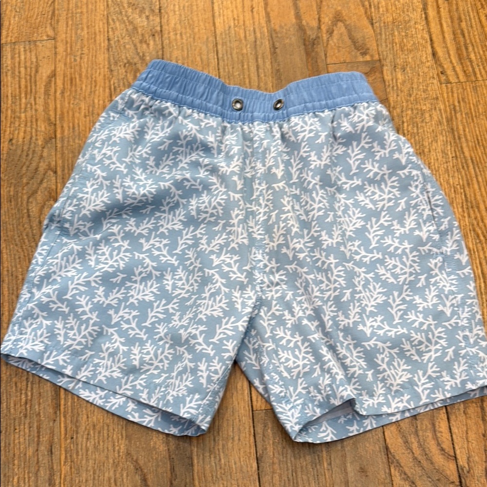Fair Harbor Blue and White Swim Trunks Floral Pattern